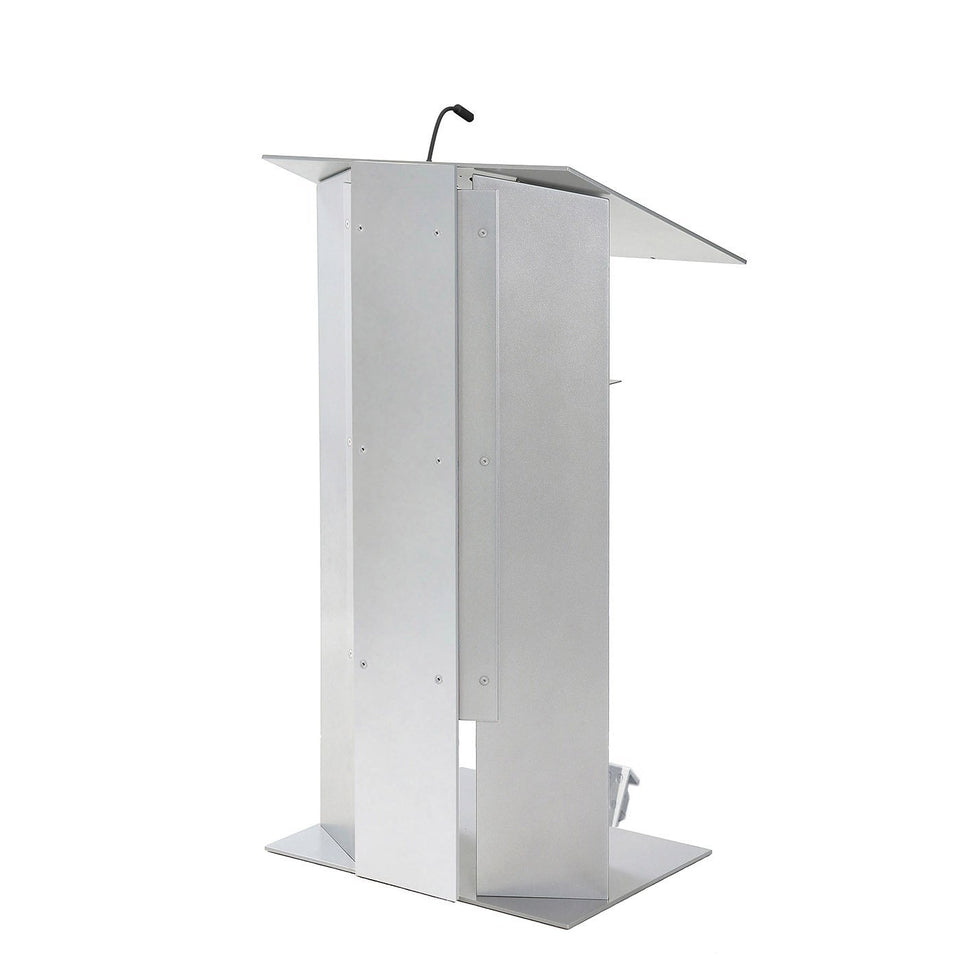 K6 lectern / podium from Urbann Products - All aluminum - with wheels side view