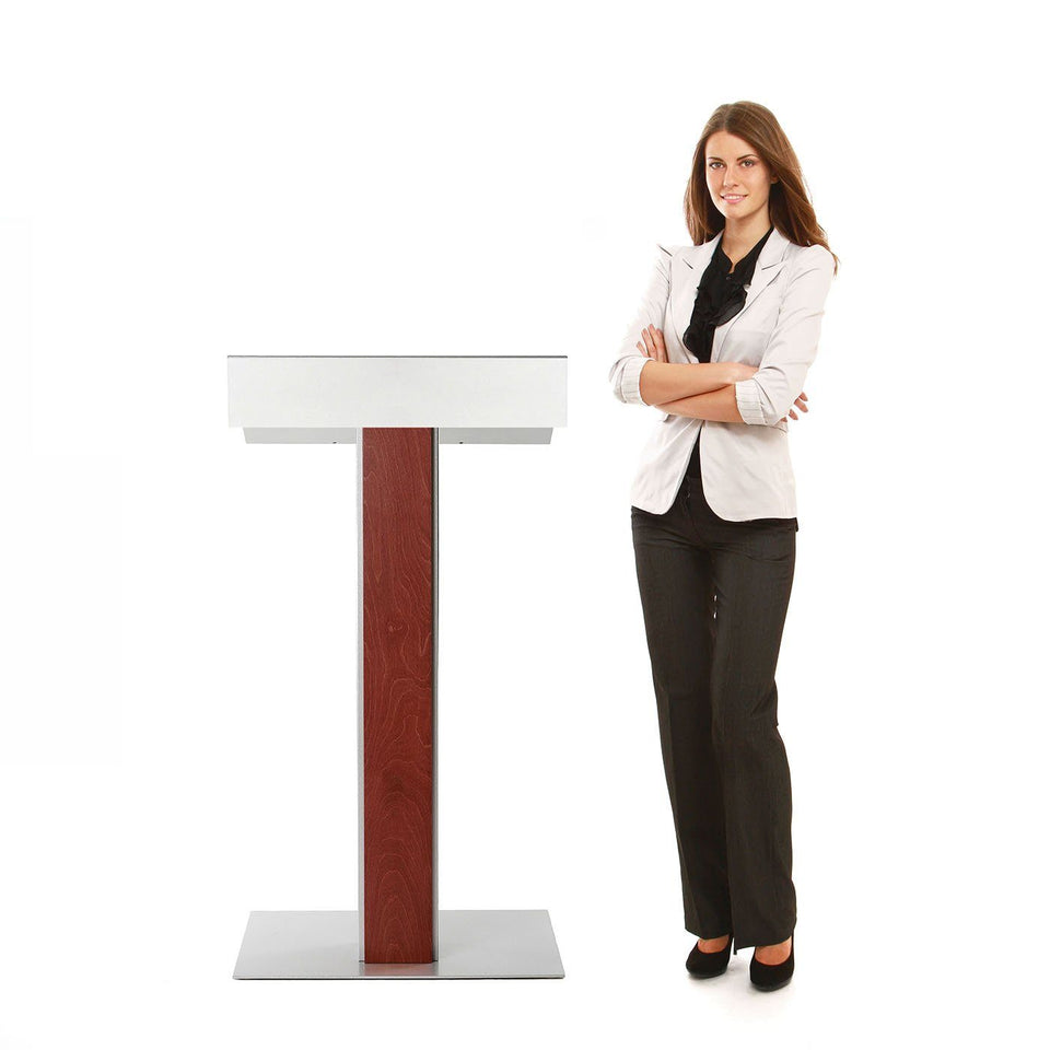 Y55 lectern / podium from Urbann Products - Mahogany - with woman