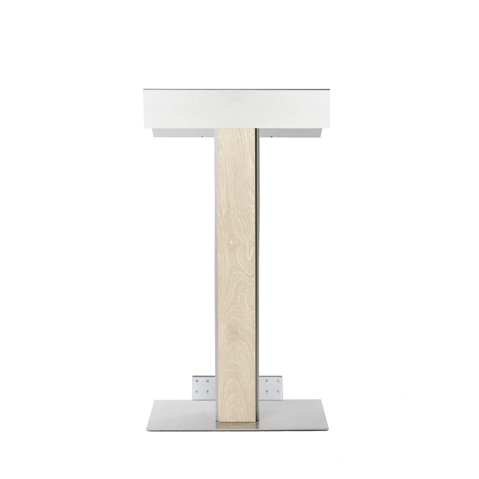 Y55 lectern / podium with tilt-back wheels system from Urbann Products - Unfinished wood - front view