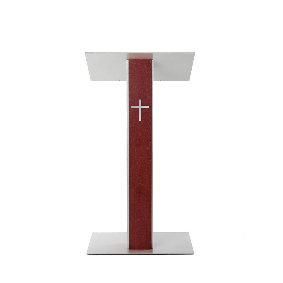 Y5 lectern / podium from Urbann Products - Mahogany - front view - with cross