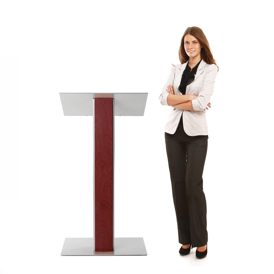 Y5 lectern / podium from Urbann Products - Mahogany - with woman