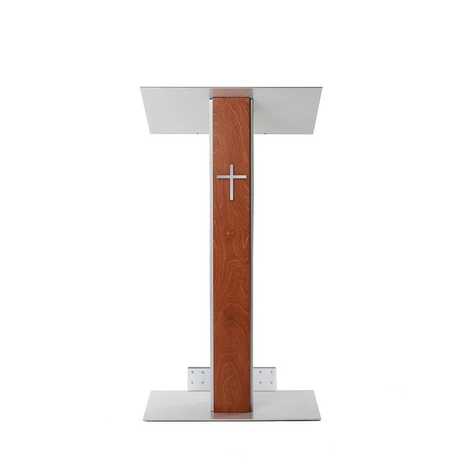 Y5 lectern / podium from Urbann Products - Whisky - with wheels front view - with cross