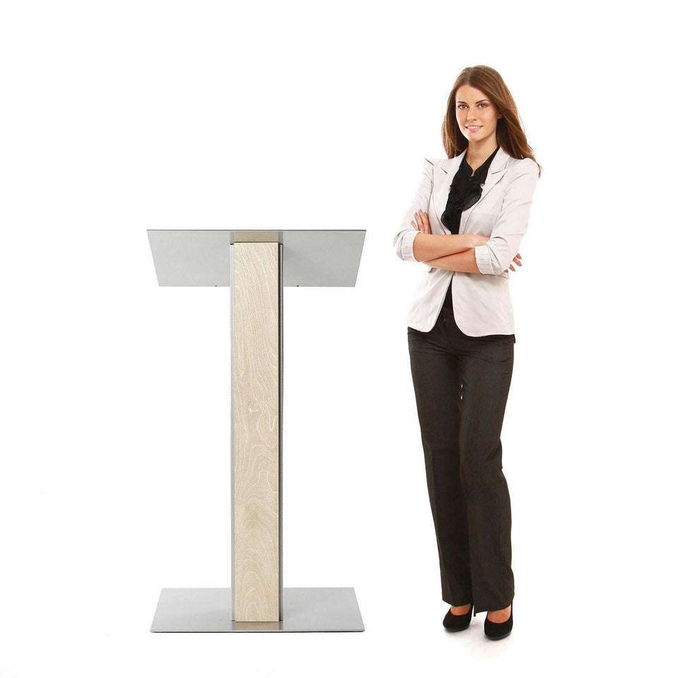 Y5 lectern / podium from Urbann Products - unfinished wood - with woman