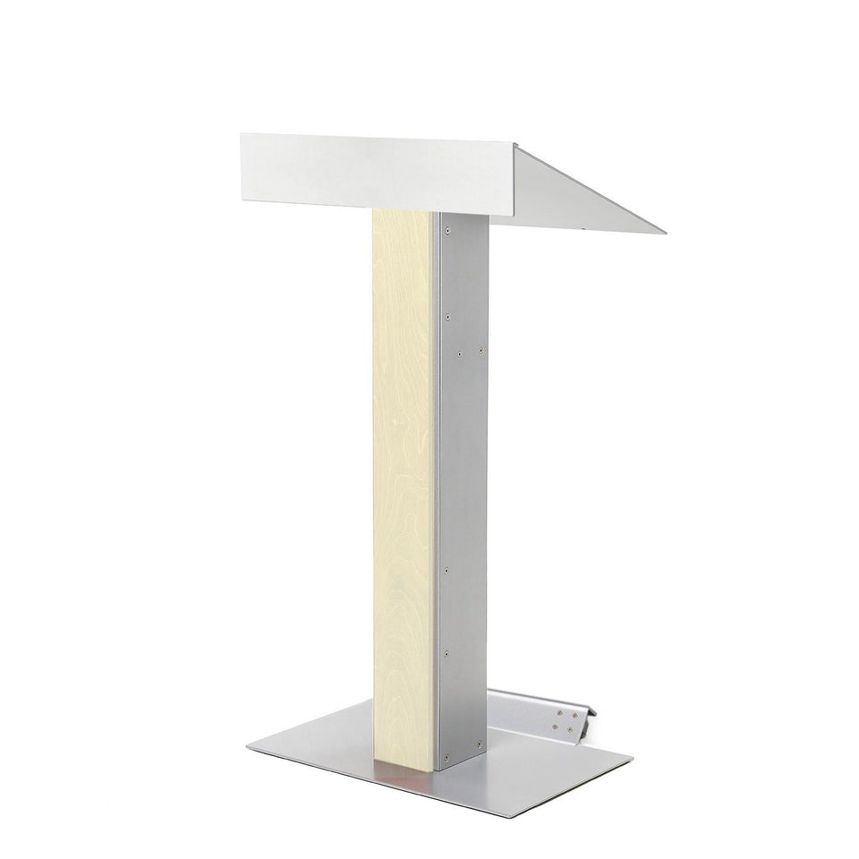 Y55 lectern / podium with tilt-back wheels system from Urbann Products - Unfinished wood - side view