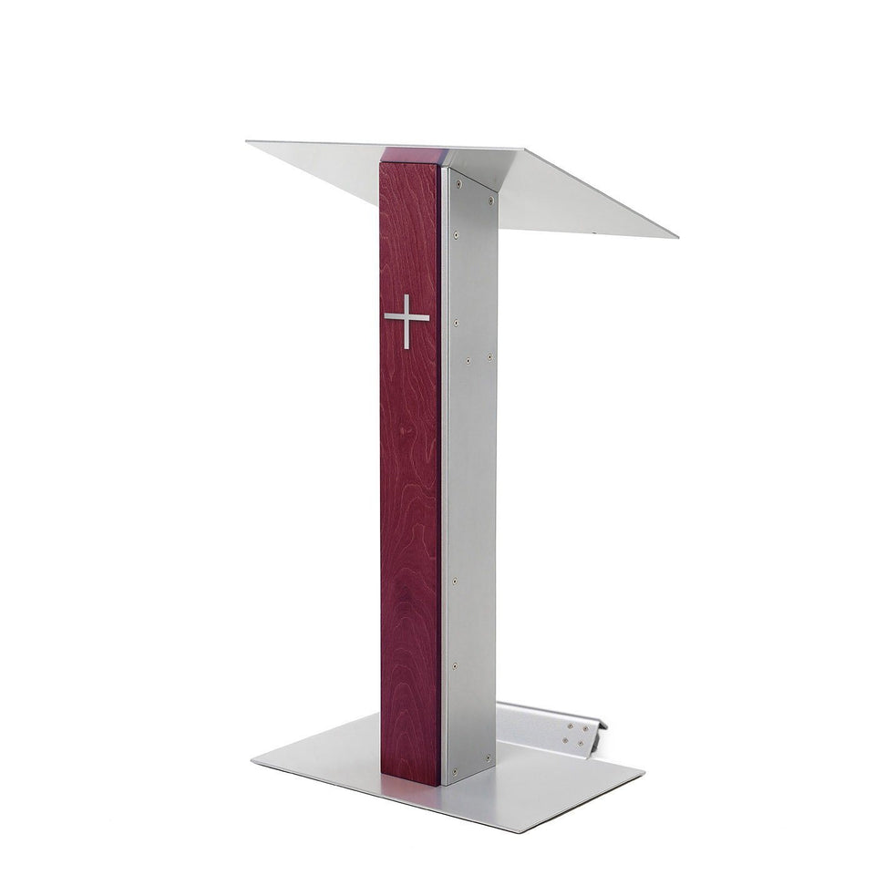 Y5 lectern / podium from Urbann Products - Mahogany - with wheels side view - with cross