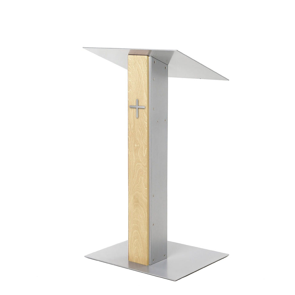 Y5 lectern / podium from Urbann Products - Natural wood - side view - with cross