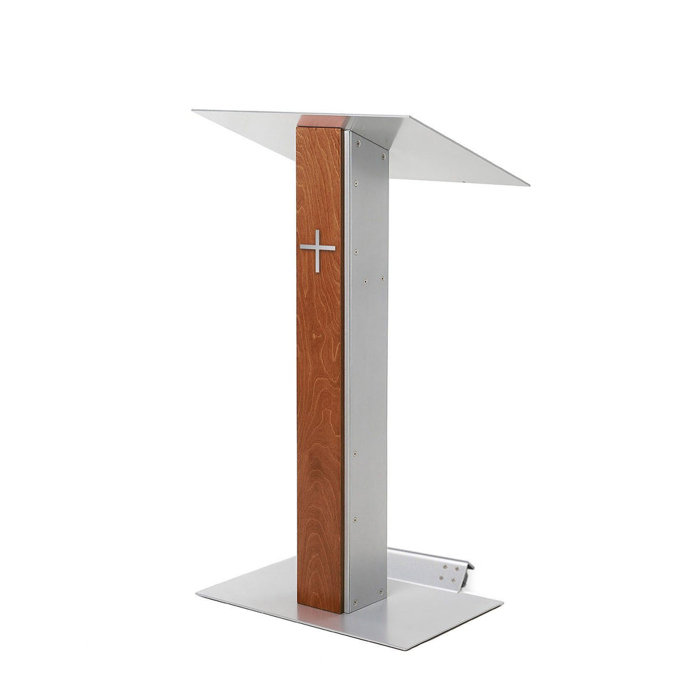 Y5 lectern / podium from Urbann Products - Whisky - with wheels side view - with cross