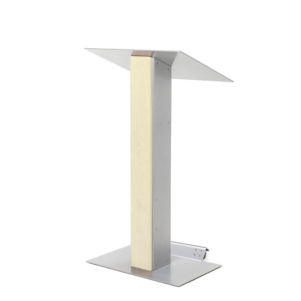 Y5 lectern / podium from Urbann Products - Unfinished wood - with wheels side view